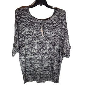 Kim Rogers 2X Curvy Black Gray Pull Over Sweater with Silver Accents Round Neck